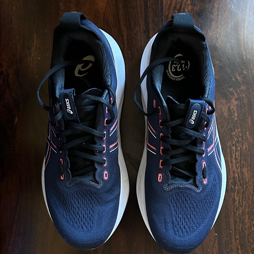 Asics Gel-Kayano 32 Midnight Blue and Coral Pinkish Sneakers